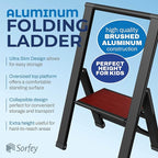 Step Ladder 1 Step Folding, Decorative - Beautiful Mahogany & Black Aluminum, Ultra Slim Profile, Anti Slip Steps, Sturdy-Portable for Home, Office, Kitchen, Photography Use,by SORFEY