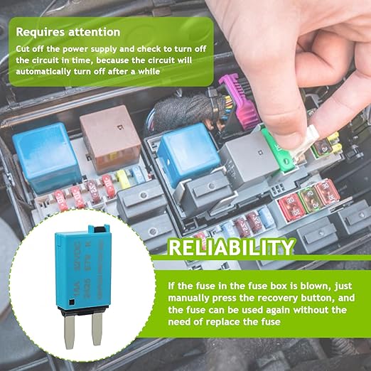 5A 10A 15A 20A 25A 30A DC 12V-32V Manual Reset Circuit Breaker ATM Low Profile T1 Mini Blade Fuses Breakers for Car Trucks Marine Boat RV Solar and More,2 Pack