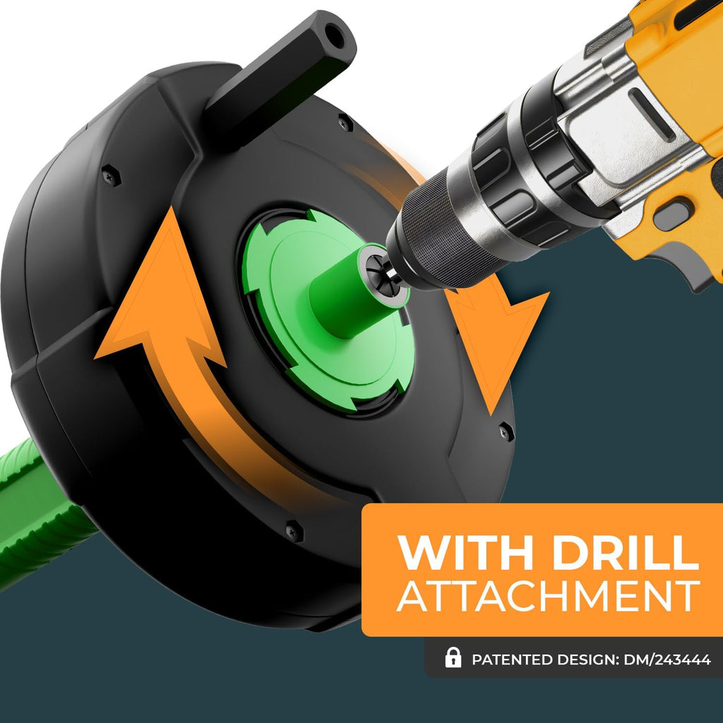 drain snake [50 FT] - Auto Feed - Ideal plumbing snake for sink and drain unblocking - Solid drain auger for real DYIs!