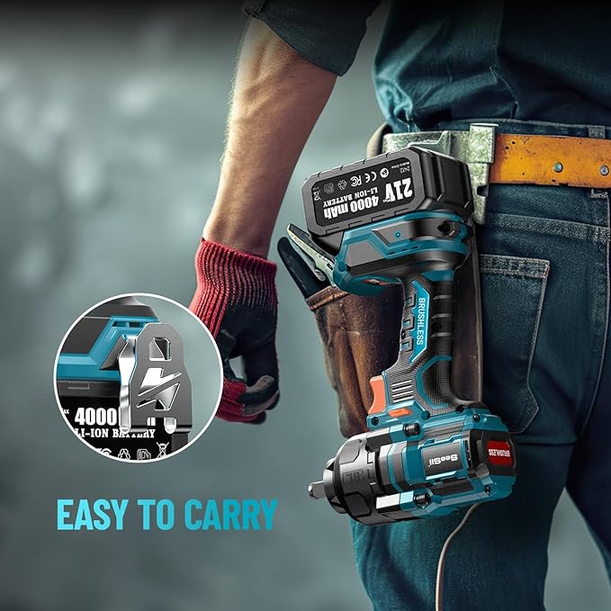 SEESII Impact Wrench 886 FT-LBS(1200N.m) 2900IPM 1/2 Impact Gun High Torque Electric Impact Driver Cordless Impact Wrench with 21V 2x4.0Ah Battery 5 Socket&Case for Home Car Tire Lug Nut Removal Tool