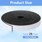 Weather Stripping Door Seal Strip- 1 Inch X 1/8 Inch X 26Feet, Strong Adhesive, Lightproof, Soundproof, Weatherproof Foam Tape Insulation for Sliding Door, Front Door Frame, Windows- Black