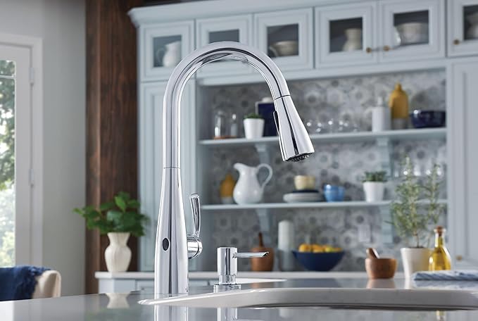 Moen Essie Chrome MotionSense Wave One-Handle Touchless Kitchen Faucet with Pulldown Sprayer and Soap Dispenser, 87014EWC