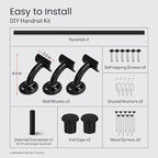 Meranti Aluminum Handrail for Indoor or Outdoor Steps and Stairs – Hand Rails for Elderly – DIY Complete Stair Railing Kit (AHR, Black, 8' Length)