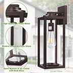 16inch Large Outdoor Wall Lights 2 Packs - Oil Rubbed Bronze Exterior Light Fixture with Clear Glass Shade, Waterproof Porch Lighting for House, Farmhouse Sconces Lantern for Front Door, Garage