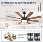 52 Inch Ceiling Fans with Lights and Remote/APP Control, Modern Ceiling Fan for Bedroom Living Room Patio Porch Indoor Outdoor, 6 Speeds, Reversible Quiet Motor, 8 Wood Blades, Brown