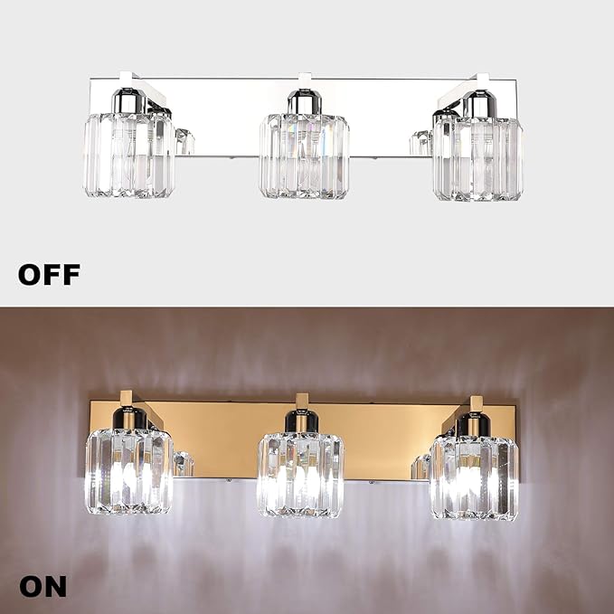 Aipsun Crystal Vanity Light Fixtures Modern Vanity Light for Bathroom Crystal Bathroom Lighting Fixture Wall Light Over Mirror 3 Lights(Not Include Bulb)