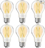 TJOY 6 Pack A19 Vintage LED Edison Bulbs, Dimmable Light Bulb 60W Equivalent, High Brightness 2700K Warm White, 8W E26 Standard Base, 800Lumens, CRI80+, Clear Glass Filament Bulb for Home, Farmhouse