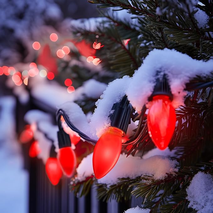 Brightown C9 LED Replacement Christmas Bulbs, 50 Pack Red Shatterproof C9 Bulbs, Waterproof Commercial LED Holiday Bulb for Christmas String Light, E17 Intermediate Base, Dimmable