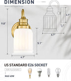 HWH Modern Bathroom Wall Sconces, 1-Light Vanity Light Wall Lamp with Frosted White Bell-Shaped Glass, Brushed Gold Finish, 5HZG106B BG