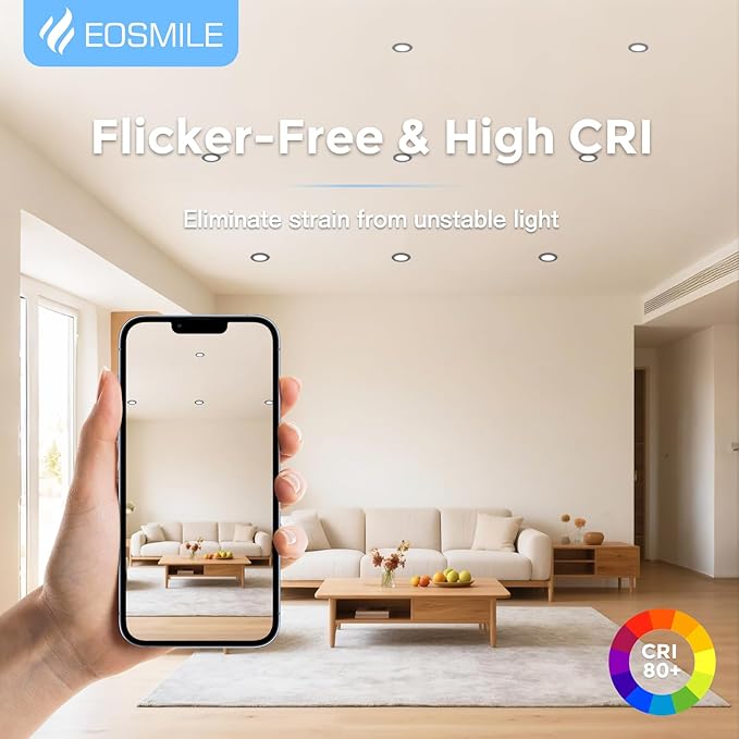 12 Pack 6 Inch Black LED Recessed Light, Dimmable, Ultra-Thin Canless Wafer Light, 5CCT 2700K-5000K, Daylight, 1100LM High Brightness, 12W, 120V, ETL FCC