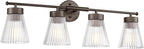 4-Light Bathroom Vanity Light, HWH Oil-Rubbed Bronze Bathroom Light Fixtures Farmhouse Vanity Lamp Over Mirror with Clear Striped Glass Shade, 5HZG97B-4W ORB