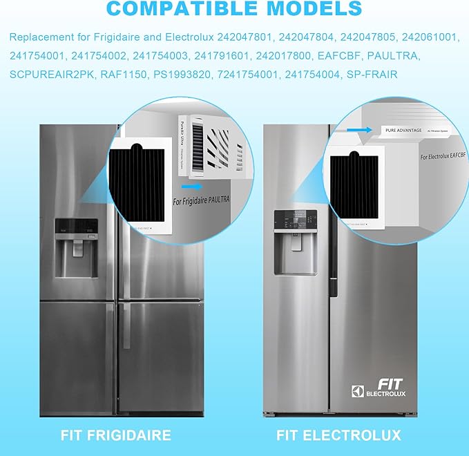 6-Pack Premium Refrigerator Air Filter Replacement, Carbon Activated Filter Compatible with Frigidaire PAULTRA Pure Air Ultra and Electrolux EAFCBF Fridge for 242047804, 242047801, 242061001