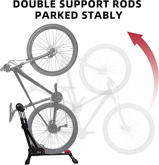 Foldable 2-in-1 Floor Bike Stand, Vertical & Horizontal Bicycle Storage Rack for Garage Storage, Indoor, Sturdy Carbon Steel, Fits Up To 29" Mountain/Road Bikes, No Drilling, Space-Saving