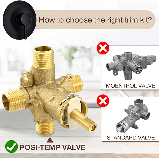 Matte Black Shower Trim Kit Compatible with Moen Posi-Temp Valve, Bathroom shower Lever Single-Handle faucet (Valve Not Included)