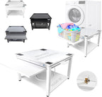 Washer and Dryer Pedestals with Pullout-Shelf - 24" W, 18" H, White Steel Universal Fit with Major Brands | Laundry Pedestal with Drain Pan & Hose | Washer Stand for Back Pain Relief, 800 lbs Capacity