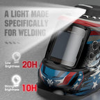 YESWELDER Auto Darkening Welding Helmet with Rechargeable Fan and Light, 3.93"X3.66"Large View 1/1/1/1 True Color 4 Arc Sensor Solar Powered Welding Hood, 3/5-9/9-13 Wide Shade Weld Mask LYG-30800H-BE