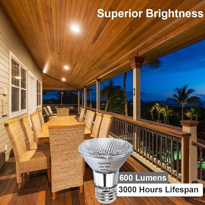 PAR20 50W Halogen Bulb - 6 Pack 120V 50W PAR20 Flood Light Bulbs with E26 Base, PAR 20 Dimmable 2800K Warm White, Long Lasting PAR 20 Bulb for Track Lighting & Hood Range Light Bulbs