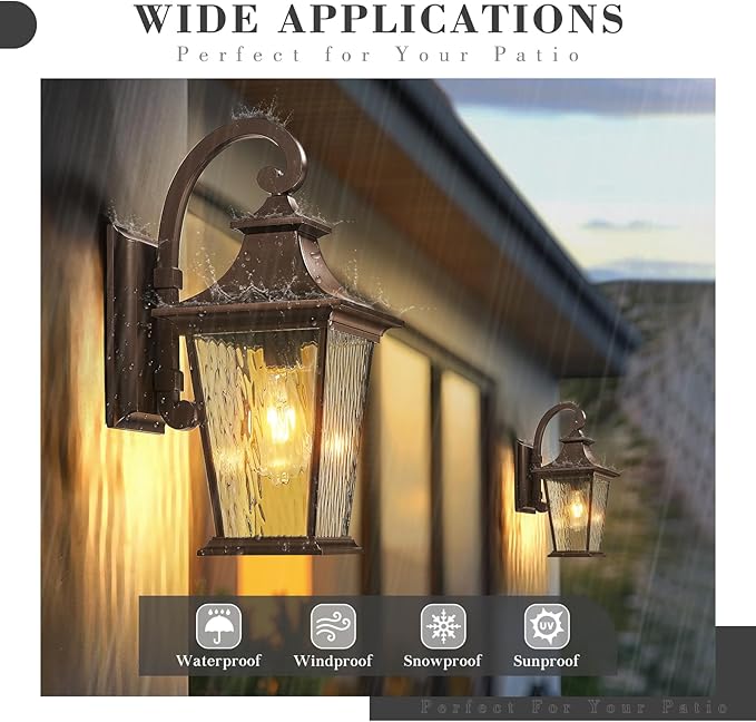 Emliviar 18.1" Outdoor Wall Light in Oil Rubbed Bronze Finish, Outside Wall Mount Light for Front Door, Water Ripple Glass with Die-cast Aluminum, 500181 ORB