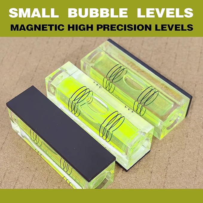 4Pcs Magnetic High Precision Small Bubble Level 52x20x15mm Three Line Horizontal Mini Spirit Level for Picture Hanging 3D Printer RV Camping & Carpentry