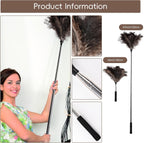 THARAHT Extendable Ostrich Feather Duster up to 16-47 inches Fluffy Feathers Long Handle Reusable for Cleaning Ceiling Fan Pendant lamp High Ceiling Blinds Furniture Feather Duster