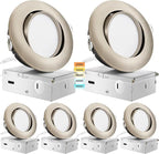 Brushed Nickel Recessed Lighting 4 Inch 6 Pack, Ajustable Eyeball Gimbal canless recessed Light with Junction Box,9W 750LM,Dimmable,5CCT Selectable
