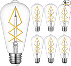 OMED Dimmable E26 LED Edison Bulb 60 watt, Clear Glass 2700k Soft White Vintage Light Bulbs, Cross LED Filament Retro Edison Bulbs for Ceiling Fan, Porch,Bathroom, Farmhouse Light Bulbs 6 Pack