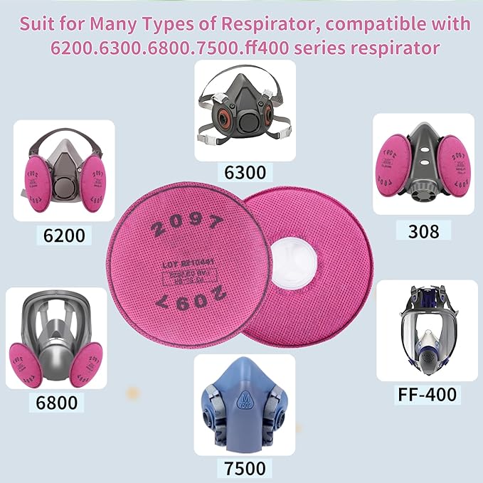 2097 Respirator Filters (20Pcs/10Pairs), Respirator Cartridges with Activated Carbon Layer, Filter for 6200, 6502, 6800, 7502 Respirator, for Against Particulate, Dust, Organic Vapor, Painting