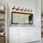 Crystal Vanity Lights 6-Light Black Bathroom Vanity Lights Modern Crystal Bathroom Light Fixtures Over Mirror 51.18" Long Vanity Light for Bathroom