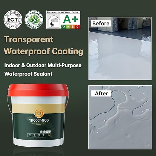35 oz Transparent Waterproof Coating, Clear Liquid Sealant Invisible Waterproofing Adhesive Leak Repair Agent for Concrete, Wall, Wood, Brick, Water-Based Outdoor & Indoor Paint Sealer 1KG