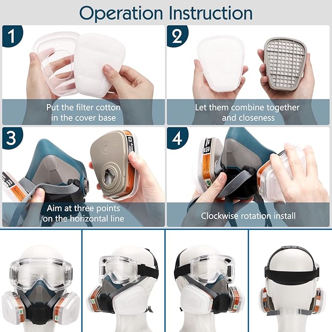 Reusable Half Face and Full Face Gas Mask with Activated Carbon Filter Against Organic Vapor/Dust/Chemical