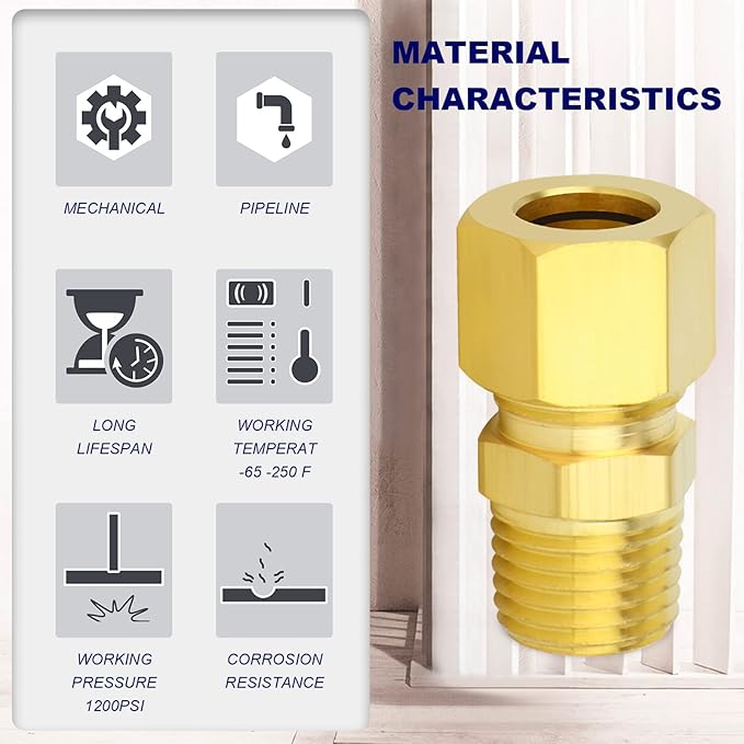 ChillWaves Brass Compression Tube Fitting, 3/4" OD x 1/2" NPT Male Compression Union Connector(2-PACK)