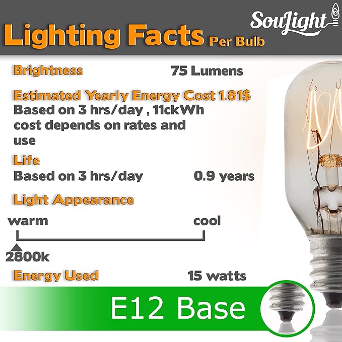 Salt Lamp Bulb -15 Watt Replacement Bulbs for Himalayan Salt Lamp & Baskets, Scentsy Plug-in & Wax Warmers, Night Lights. T20 E12 Socket with Candelabra Base, Clear, 8 Pack