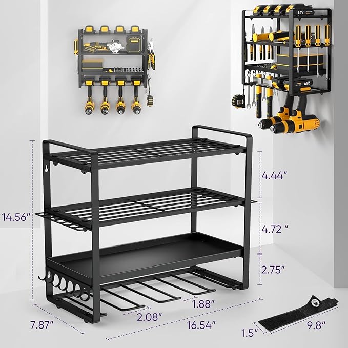 Power Tool Organizer Wall Mount, Heavy Duty Drill Holder, Garage Tool Organizer and Storage, Suitable Tool Rack for Tool Room, Workshop, Garage, Utility Storage Rack for Cordless Drill
