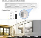 Ralbay 30inch Chrome Vanity Light for Bathroom with 5 Color Temperatures (3000K-6000K) Dimmable Stainless Steel Acrylic LED Modern Chrome Bathroom Light Fixtures (4-Light)