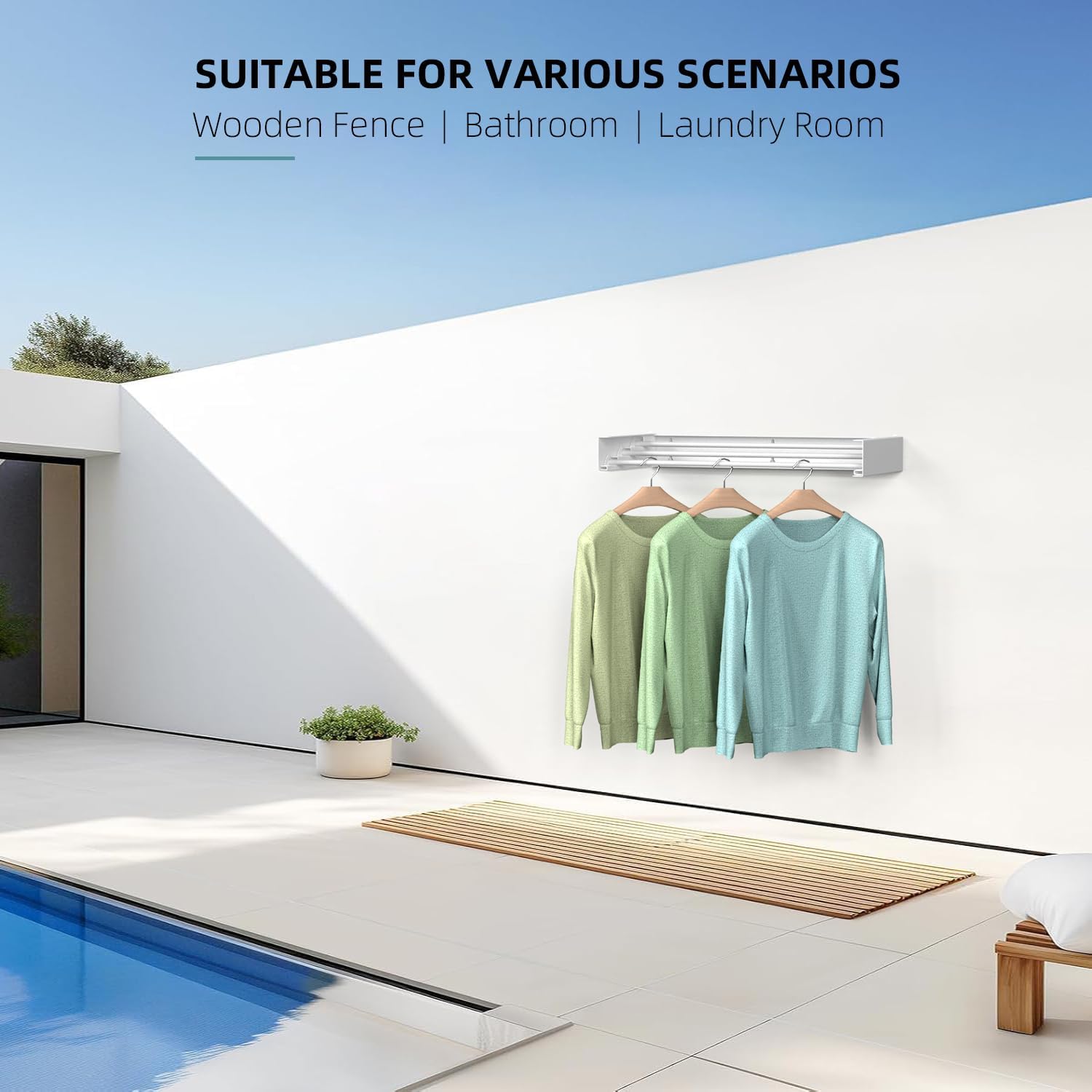 Laundry Drying Rack Collapsible, Wall Mounted Clothes Drying Rack Wall, Space Saving Drying Rack for Laundry, 19.8" Wide, 3 Aluminum Rods, 50 lb Capacity