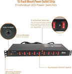 Tecmojo 9-Outlet Rack Mount Overloading Protection Circuit Breaker PDU Power Strip with Individual Switch 6ft Cord for IT and Network Racks and Cabinets