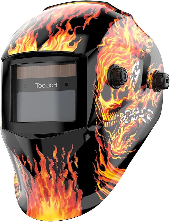 TOOLIOM Welding Helmet Auto Darkening Solar Powered with Adjustable Shade 4/9-13 for TIG MIG ARC Flaming Skull Design Welder Mask