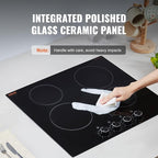 VEVOR Electric Ceramic Cooktop, Built-in Electric Stove Top, with Glass Panel, Knob Control, 11 Heat Levels, for Diverse Cooking Requirements (24inch-4burners/220V)