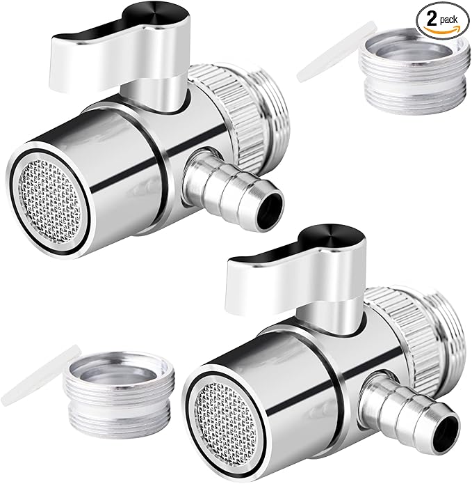 2 Pack Countertop Water Filter Diverter Valve with Barb Connector, Faucet Diverter Adapter for 6mm, 8mm, 9.5mm Tubing or Hose, Compatible with Standard Kitchen Faucets