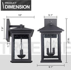 Outdoor Wall Light Fixtures, 16 Inch Waterproof Square Lanterns, 2-Light Exterior Porch Sconces Lighting with Seeded Glass Shade, Modern Black Lamps for Patio Front Door Entryway