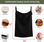Linen Hanging Laundry Bag, 100% Linen Over The Door Laundry Hamper with Buttons and Zipper, Space Saving Door Hampers for Laundry Dirty Clothes Home Travel, Black