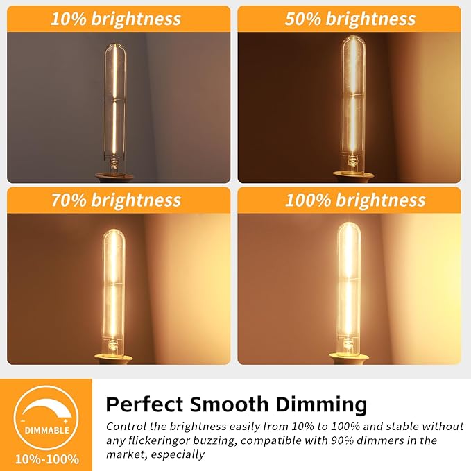 Long T10 LED Bulb, 7.3in Vintage Edison Dimmable Bulb 6W 2700K Warm White Tubular Bulbs, E26 Medium Base Clear 600LM 60W Equivalent for Cylinder Pendant Wall Sconces Chandelier Vanity 12Pack