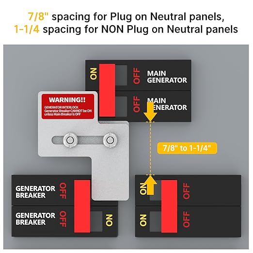 Generator Interlock Kit Compatible with for Siemens 100 Amp and Murray 100 Amp Panels, Interlock Kit with 7/8-1 1/4 Inch Spacing Between Main and Generator Breaker