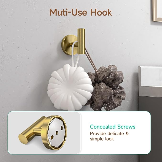 USHOWER Brushed Gold Bathroom Accessories Set, 18-Inch Towel Bar Set Wall Mounted, Durable SUS304 Stainless Steel Bathroom Hardware Set, 4-Piece