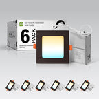 ASD 6 Pack LED Square Recessed Lighting 4 Inch, 5 CCT 2700K-5000K, 12W 50W Eqv, Ultra Thin Dimmable Ceiling Lights with J Box, Canless Wafer Downlight, Slim Panel, UL Energy Star, Oil-Rubbed Bronze