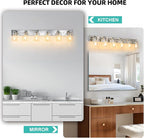 6-Light Bathroom Light Fixtures Modern Chrome Vanity Lights for Bathroom Lighting Fixtures Over Mirror with Clear Glass Shade for Cabinet Mirror Bedroom Hallway