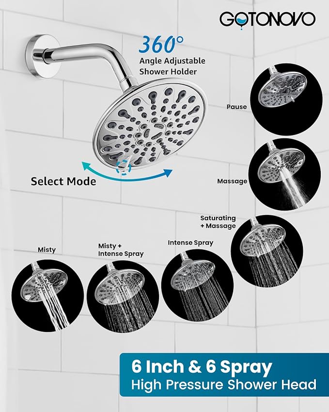 gotonovo 3 Handle Tub Shower Faucet Set, Bathtub Shower Fixture,Bathroom Tub and Shower Faucet Combo Shower System Complete Tub and Shower Trim Kit with 6 Settings Showerhead Polished Chrome