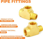 GASHER 3Pcs Brass Tee Fitting, 3/8" FNPT x 3/8" FNPTx 3/8" MNPT Pipe Fittings, Male Run Tee