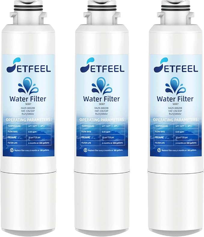 HAF-CIN/EXP Water Filter for Samsung DA29-00020B Rs25h5111sr, Hdx Fms-2 Water Filter for Samsung Refrigerator rf28hfedtsr RF263BEAESR Rf260beaesr RF263BEAESG Rs25j500dsr Rf28hmedbsr, 3 Pack SETFEEL