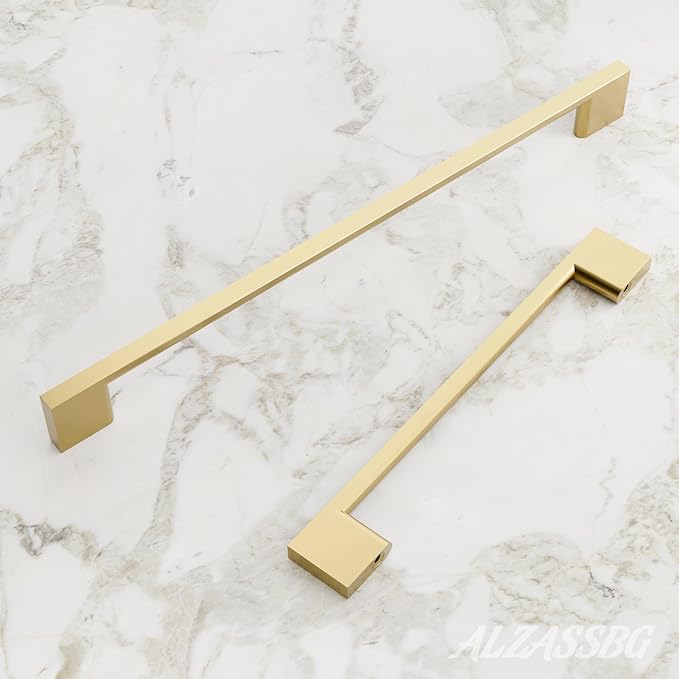 Alzassbg 5 Pack Matt Gold Cabinet Pulls, 10 Inch(256mm) Hole Centers Rectangle Cabinet Handles Kitchen Pulls for Drawers and Cabinets AL3051MGP